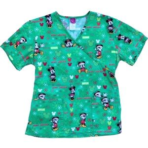 Disney Mickey & Minnie Christmas Nurse Scrub Top Women Small